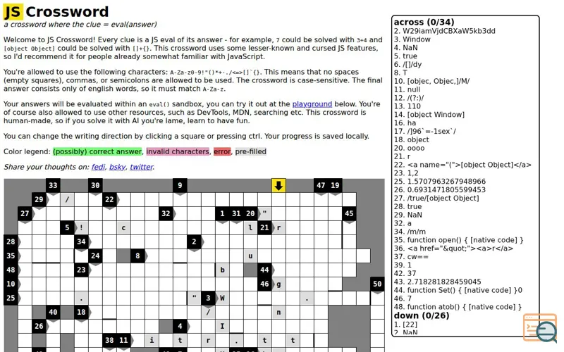 Screenshot of JavaScript Crossword