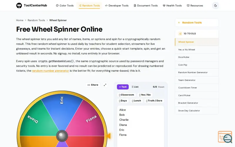 Screenshot of Wheel Spinner