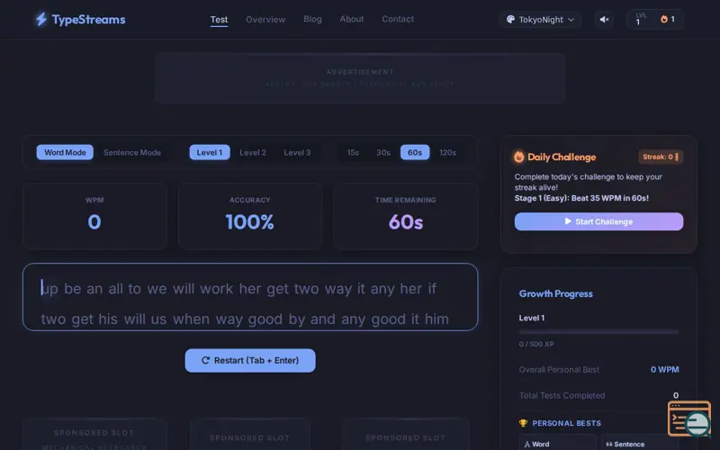 Screenshot of TypeStreams