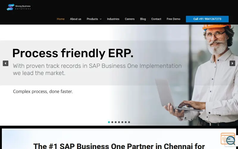 Screenshot of Strong Business Solutions, a launch using Google PageSpeed Module
