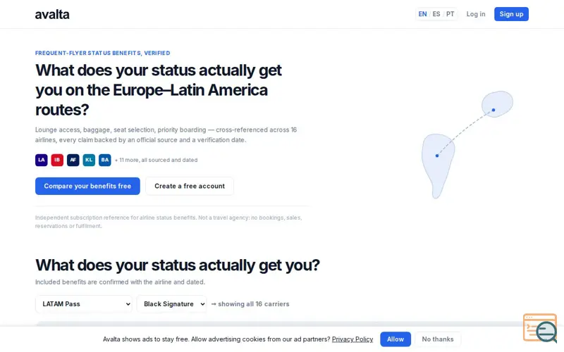 Screenshot of Avalta — What does your status actually get you?