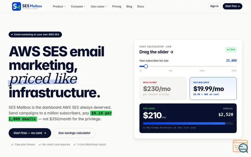 Screenshot of SES Mailbox