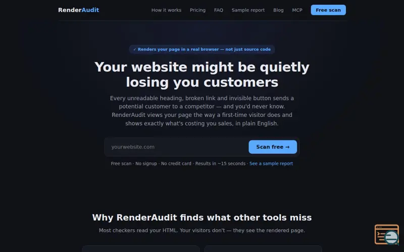 Screenshot of RenderAudit — Website Audit Tool | Free Site Scan