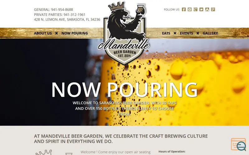 Screenshot of Mandeville Beer Garden of Sarasota, FL