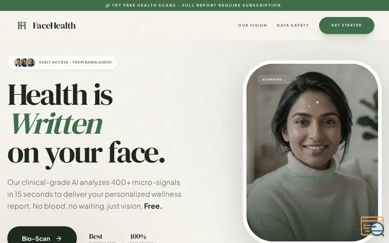 Screenshot of FaceHealth, a launch using ExonHost DNS