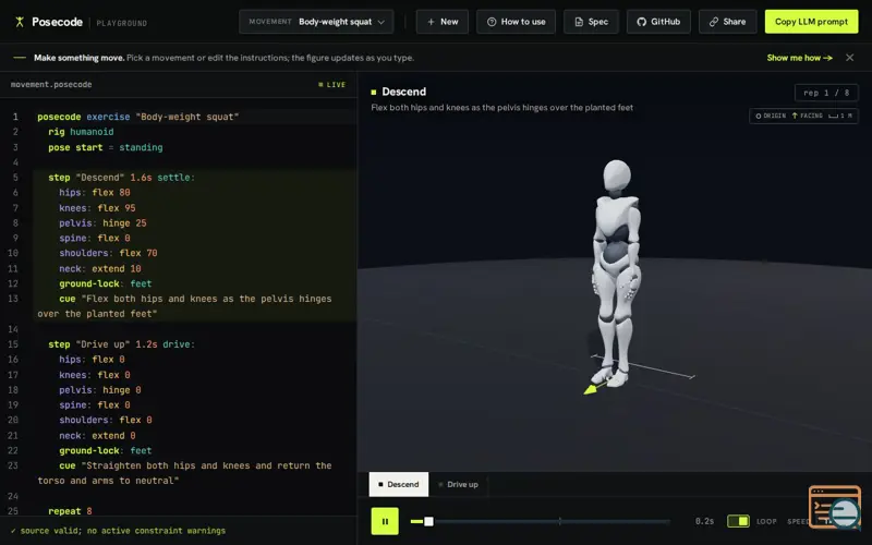 Screenshot of Posecode