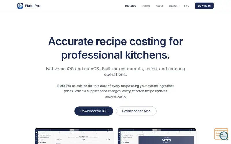 Screenshot of Plate Pro: Recipe & Food Costs