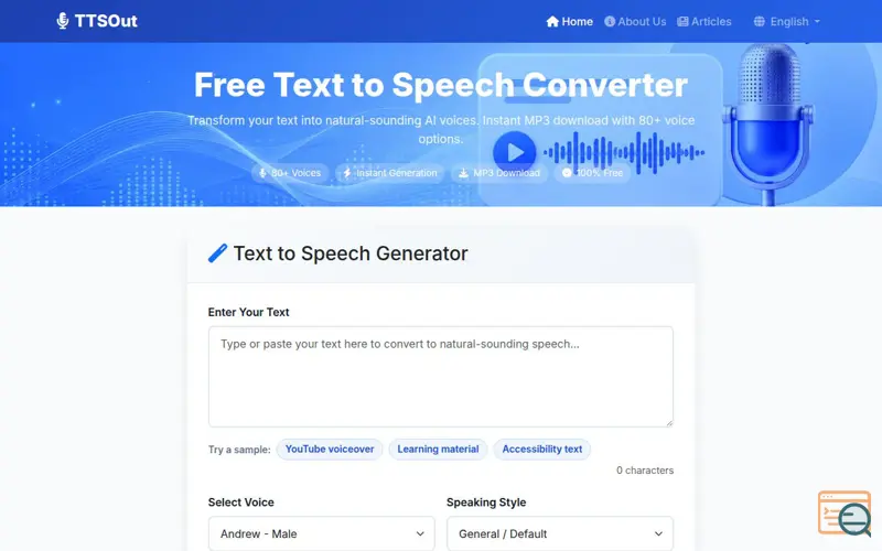 Screenshot of TTSOut