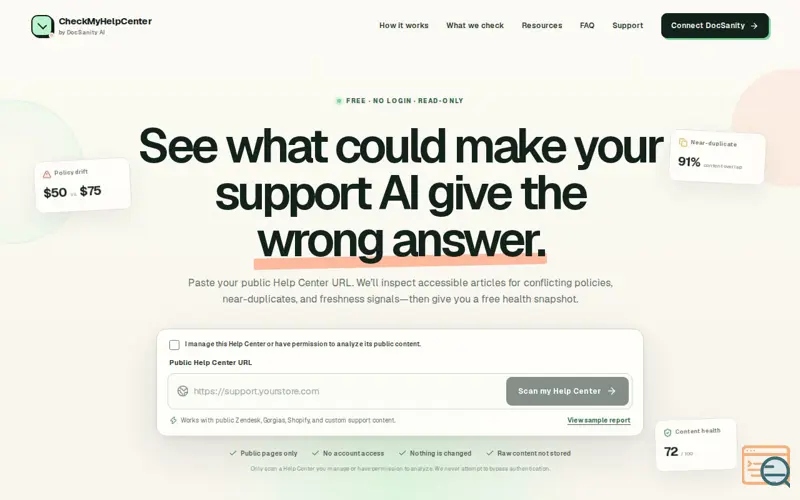 Screenshot of CheckMyHelpCenter