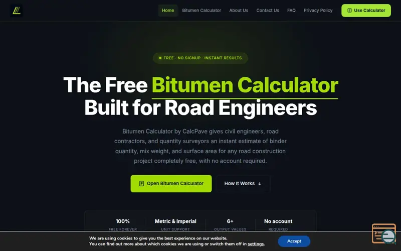 Screenshot of Bitumen Calculator