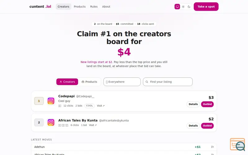 Screenshot of Cuntent