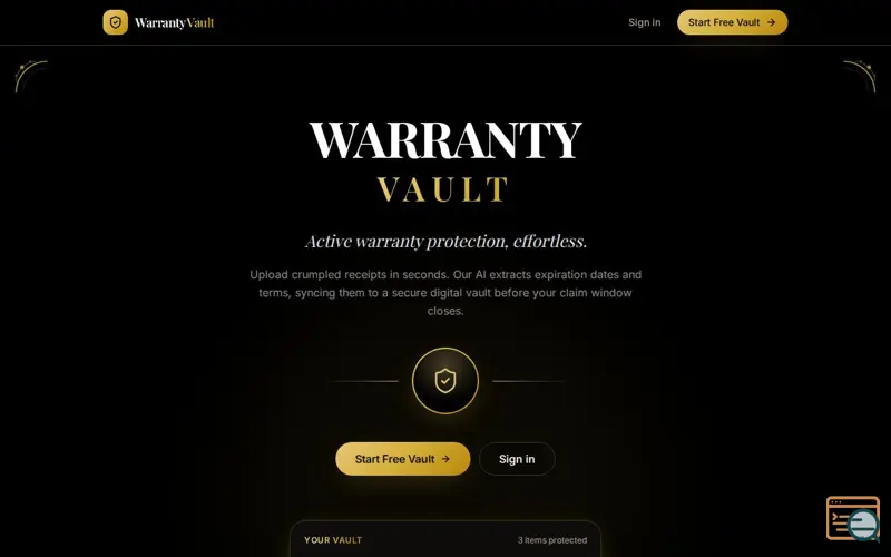 Screenshot of Warranty Vault