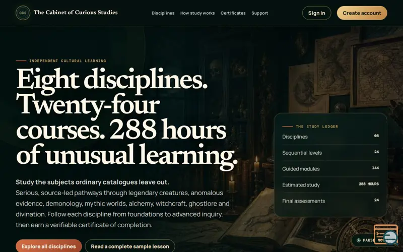 Screenshot of The Cabinet of Curious Studies