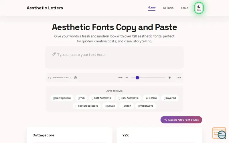 Screenshot of Aesthetic Letters