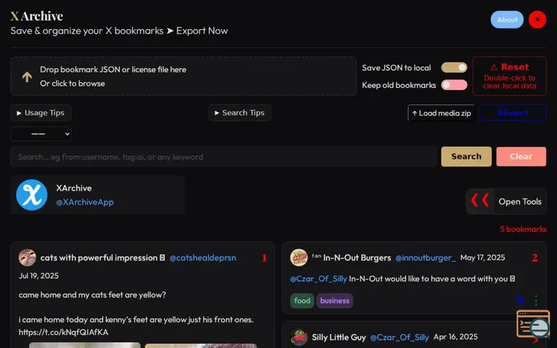 Screenshot of XArchive Bookmark Exporter & Manager