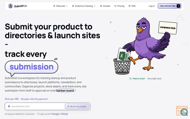 Screenshot of Start submitting smarter | Submitlist