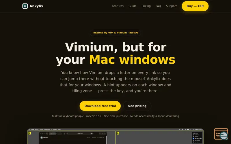 Screenshot of Ankylix — Vimium for your Mac windows