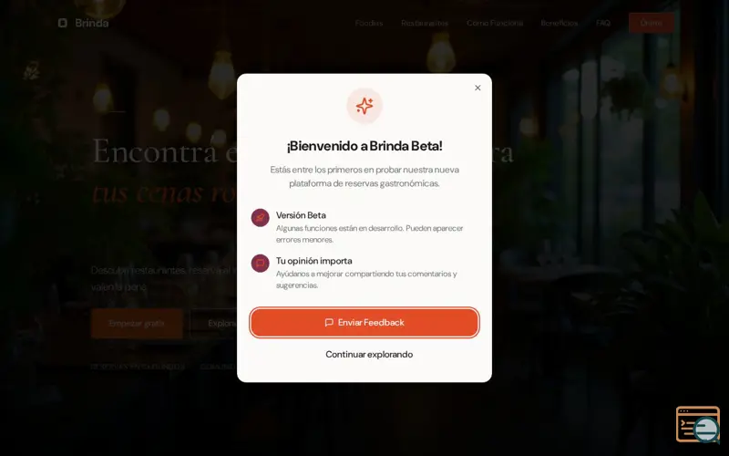 Screenshot of Brinda — Descubrí y reservá restaurantes