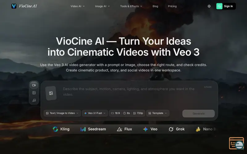 Screenshot of VioCine AI, a launch using StartupAIdeas
