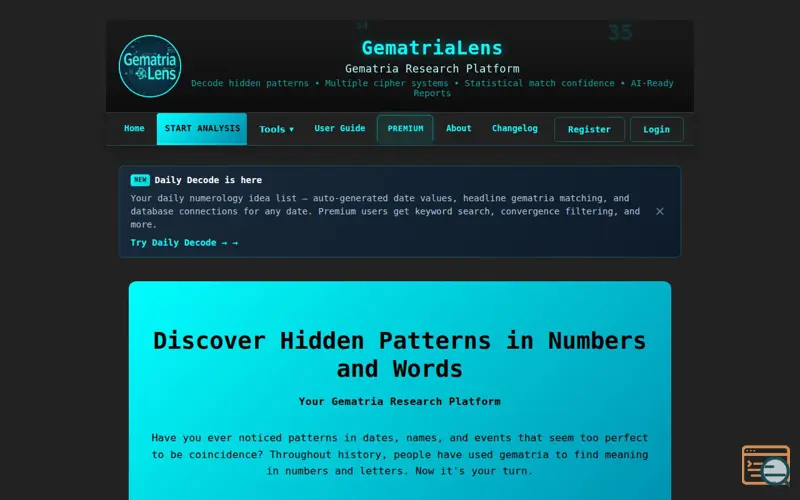 Screenshot of GematriaLens