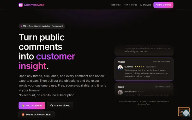 Screenshot of CommentGrab