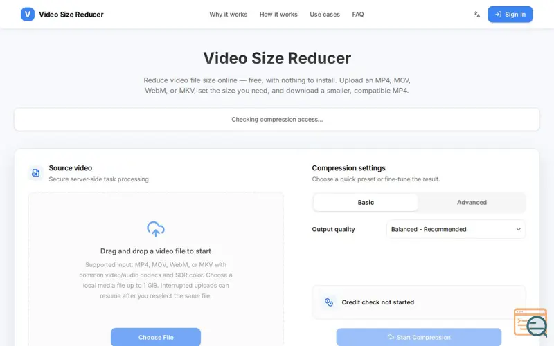 Screenshot of Video Size Reducer — Reduce Video File Size Online, Free