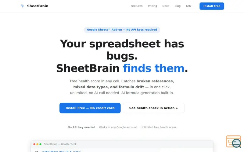 Screenshot of SheetBrain