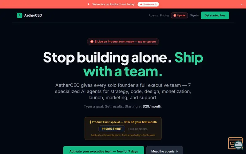 Screenshot of AetherCEO — Your AI Executive Team