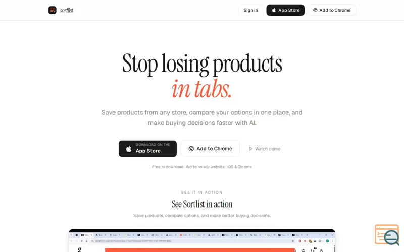 Screenshot of Sortlist
