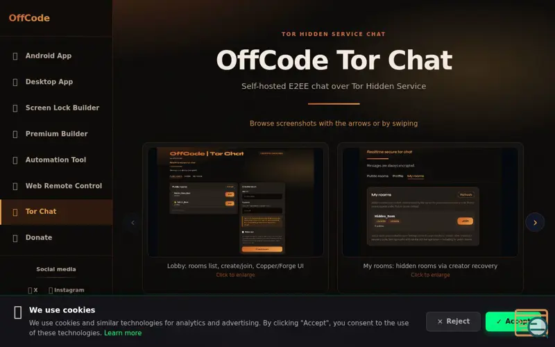Screenshot of OffCode Tor encrypted chat