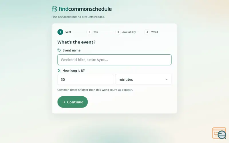 Screenshot of findcommonschedule