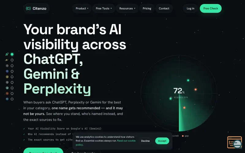 Screenshot of Citenzo — AI Visibility for ChatGPT, Perplexity & Gemini