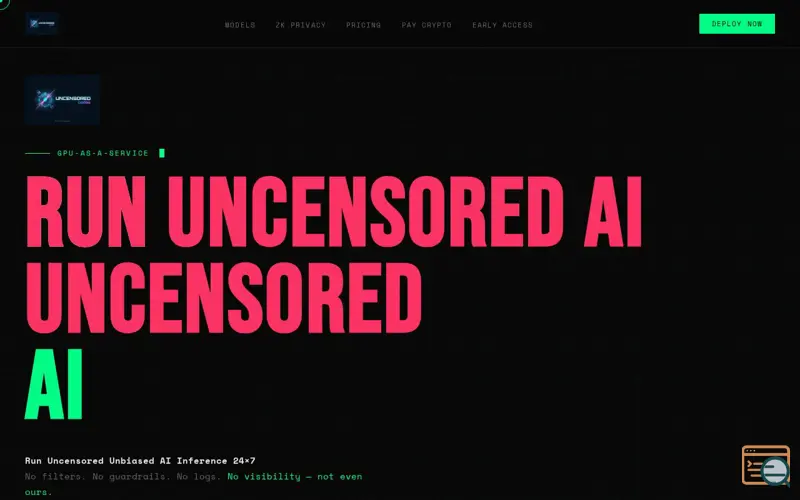 Screenshot of Uncensored GPU-as-a-Service Platform