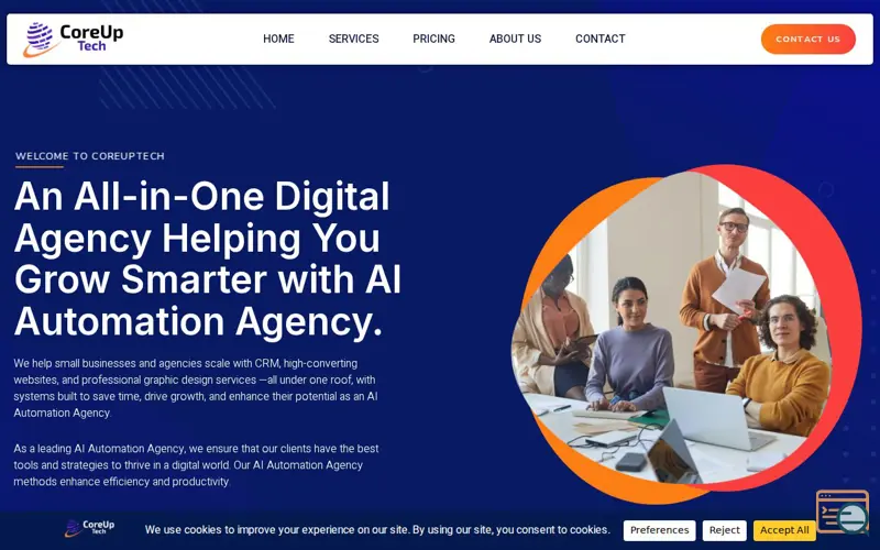 Screenshot of CoreUptech | Digital Solutions, a launch using WP-Optimize