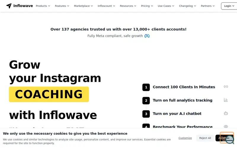 Screenshot of Inflowave, a launch using FirstPromoter
