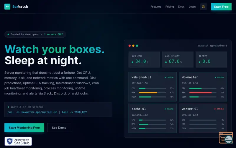 Screenshot of BoxWatch, a launch using SpamHero