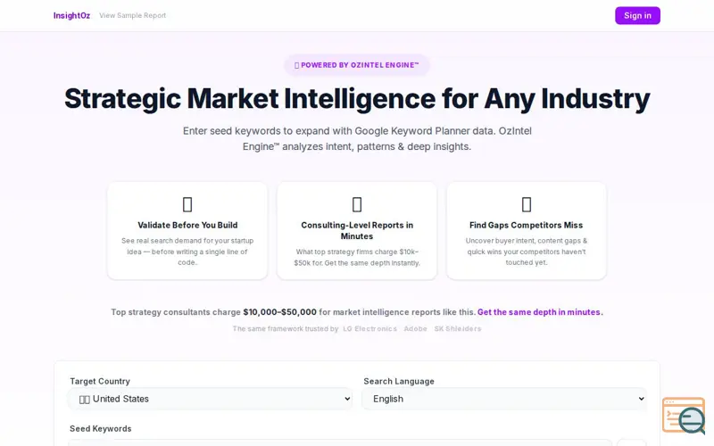 Screenshot of InsightOz — OzIntel Engine