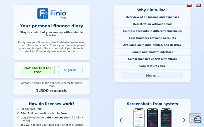 Screenshot of Personal finance diary