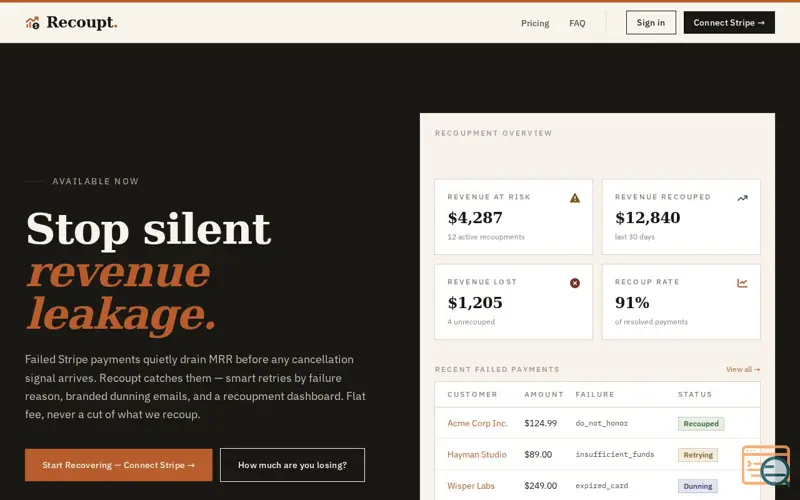 Screenshot of Recoupt