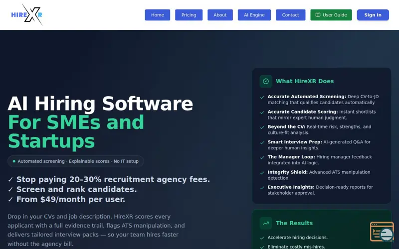 Screenshot of HireXR