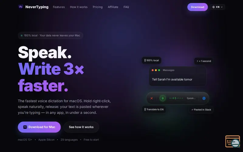 Screenshot of NeverTyping