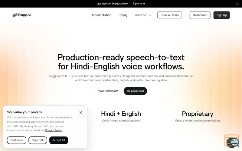 Screenshot of Parrot Speech-to-text API, a launch using Brandfetch