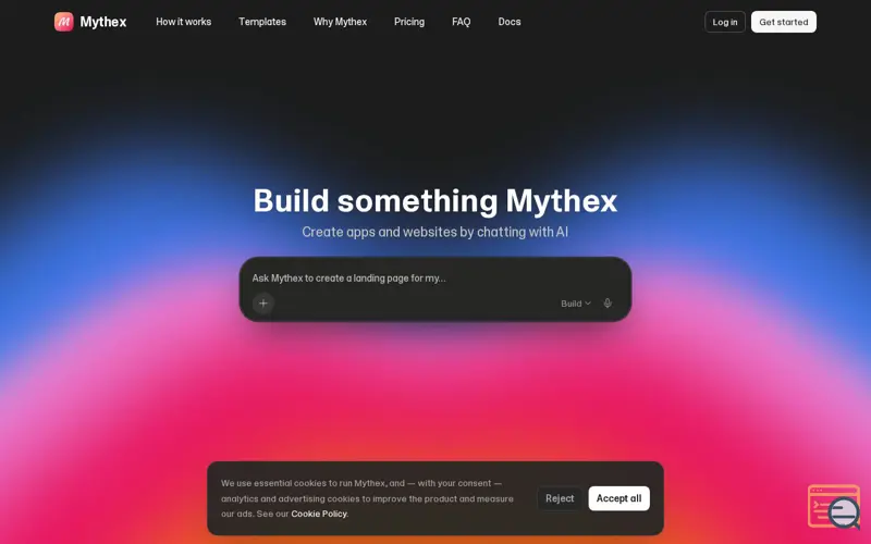 Screenshot of Mythex — Build full-stack apps by describing them