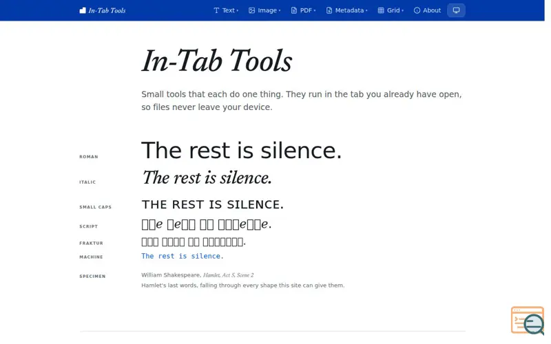 Screenshot of In-Tab Tools