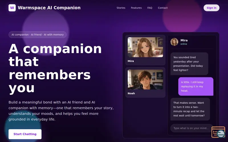 Screenshot of Warmspace AI Companion