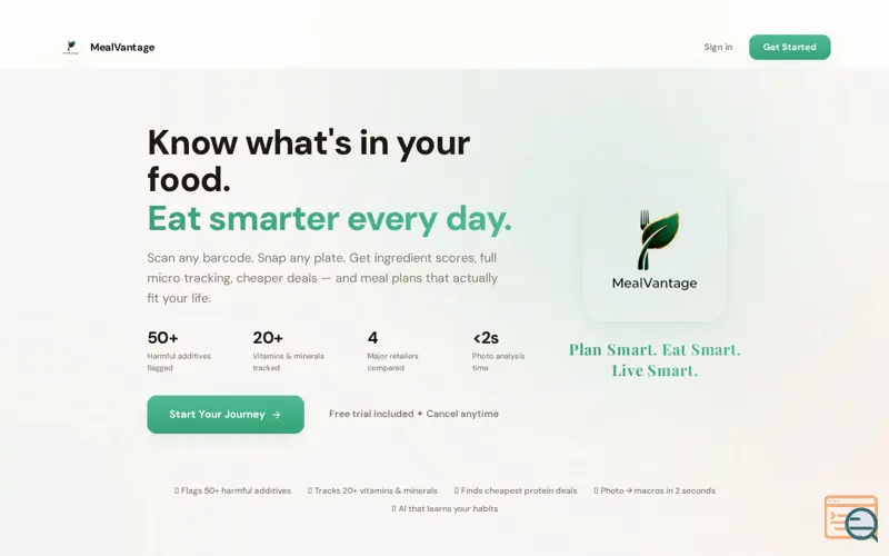 Screenshot of MealVantage