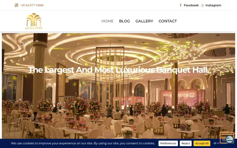 Screenshot of La Palacio Banquet, a launch using Sticky Header Effects for Elementor