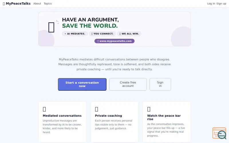Screenshot of MyPeaceTalks