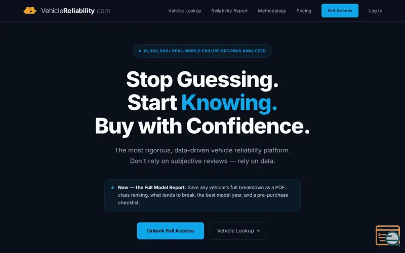 Screenshot of VehicleReliability.com