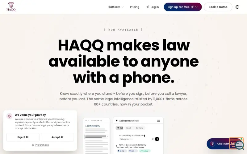 Screenshot of HAQQ Legal AI on Mobile